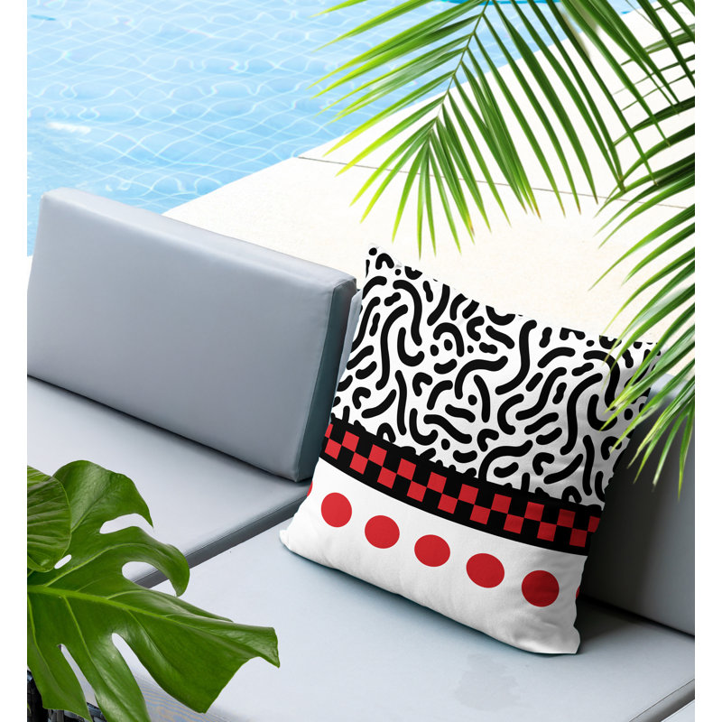 Oreiller carré réversible intérieur / extérieur Kixie, Carré 16 po, Rouge