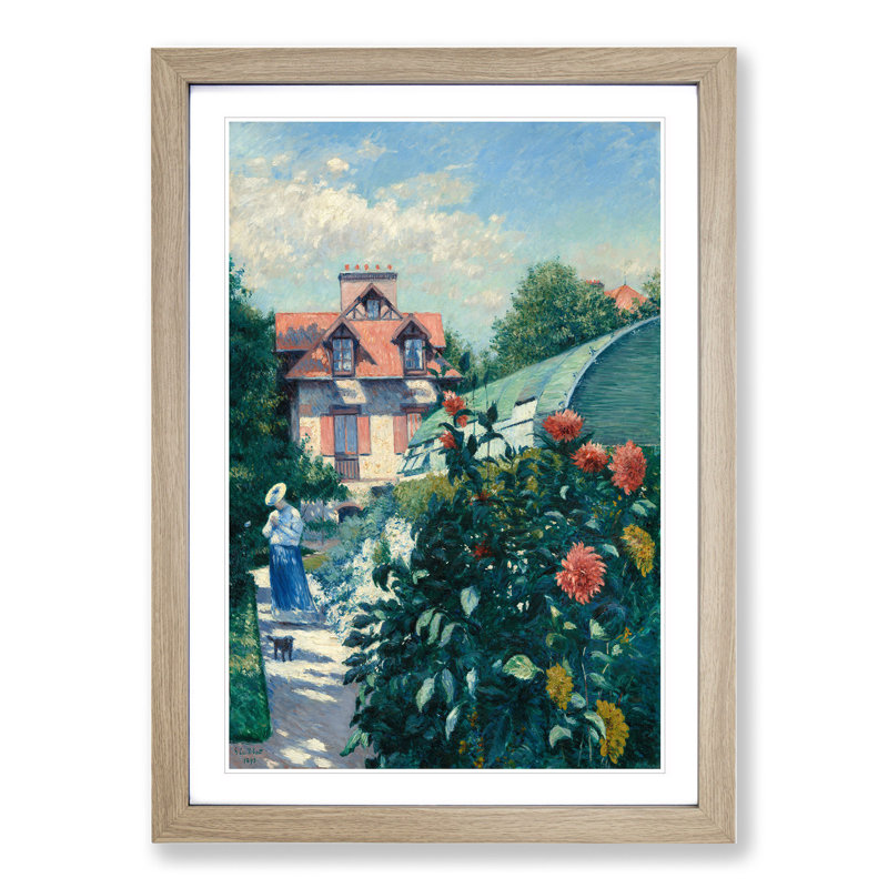 Dahlias Garden by Gustave Caillebotte - Picture Frame Painting, 65cm H x 48cm W x 2cm D, Oak Framed