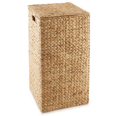 Casafield Laundry Hamper with Lid, 1-Section Square Water Hyacinth Laundry Basket