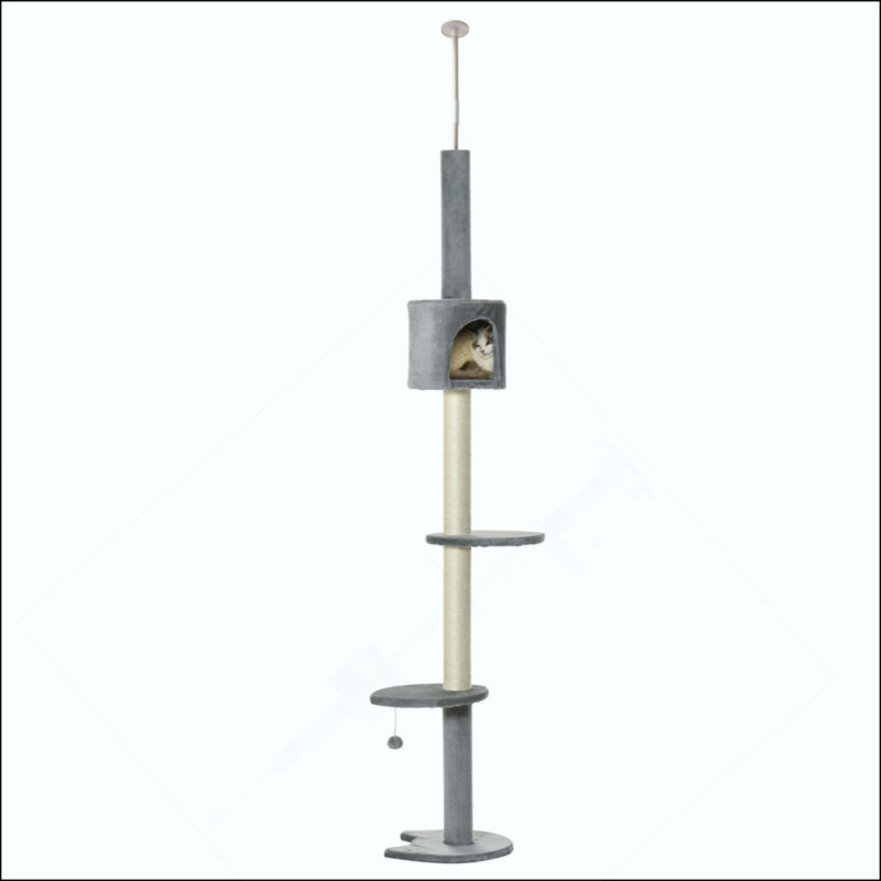 Arbre à chat, hauteur réglable, plancher, plafond, 4 niveaux, chaton, escalade, centre d'activités, jouet pour chat avec poteau à griffes