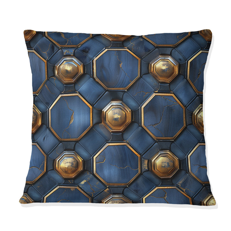 Coussin moderne bleu et octogone I - moderne, H 16 po x l 16 po