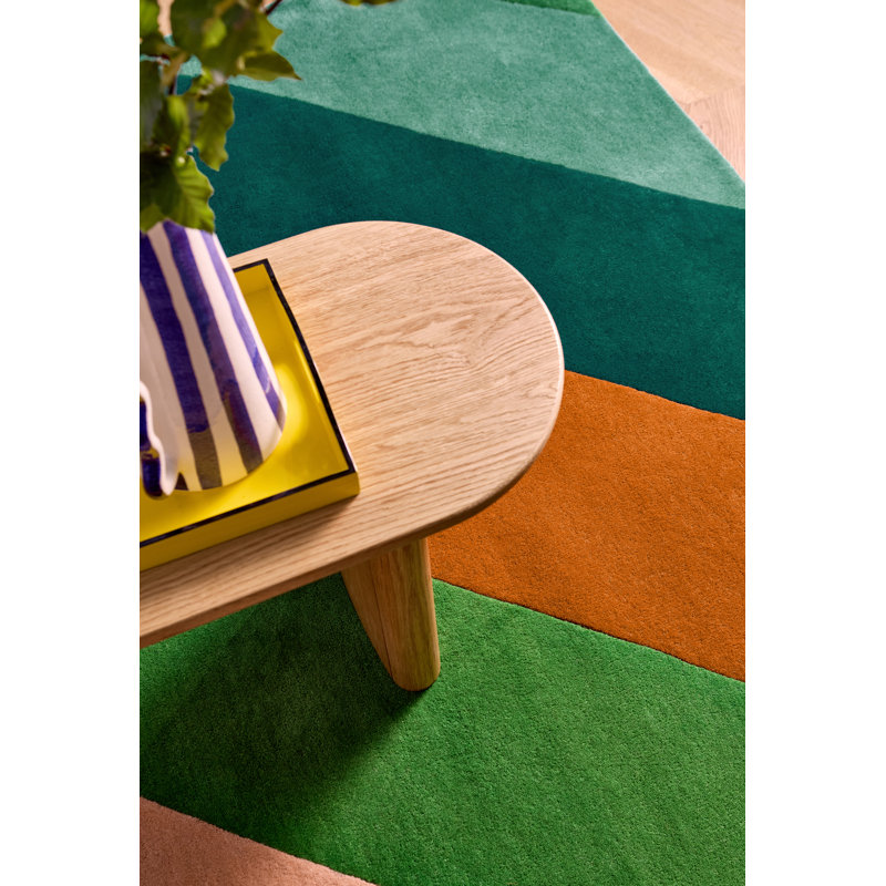 Hand Tufted Wool Striped Area Rug in Emerald/Ambe/Blue, Rectangle 5'7" x 7'10"