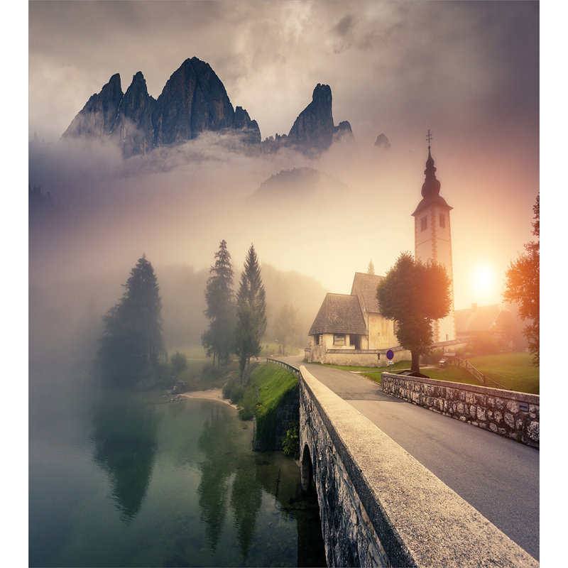 Modern & Contemporary Polyester Duvet Cover, Foggy Morning Scenery