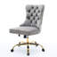 Chaise de bureau en velours gris avec base en métal doré, style bouton, pivotante et réglable, boutons tirés à la main, garniture décorative cloutée, coussin à haute résilience, structure triple élastique, revêtement rembourré pour le travail.