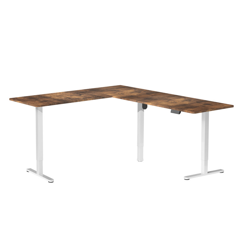 Bureau d'angle électrique VIVO, poste de travail en L, Brun rétro / blanc, L 84,6 po x P 63 po