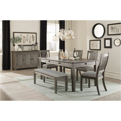 Caoimha Lenka Gray Fabric Upholstered Seat Rectangular Dining Room Set