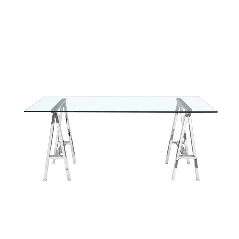 Brady Glass Desk, 30" H x 55" W x 30" D, Silver