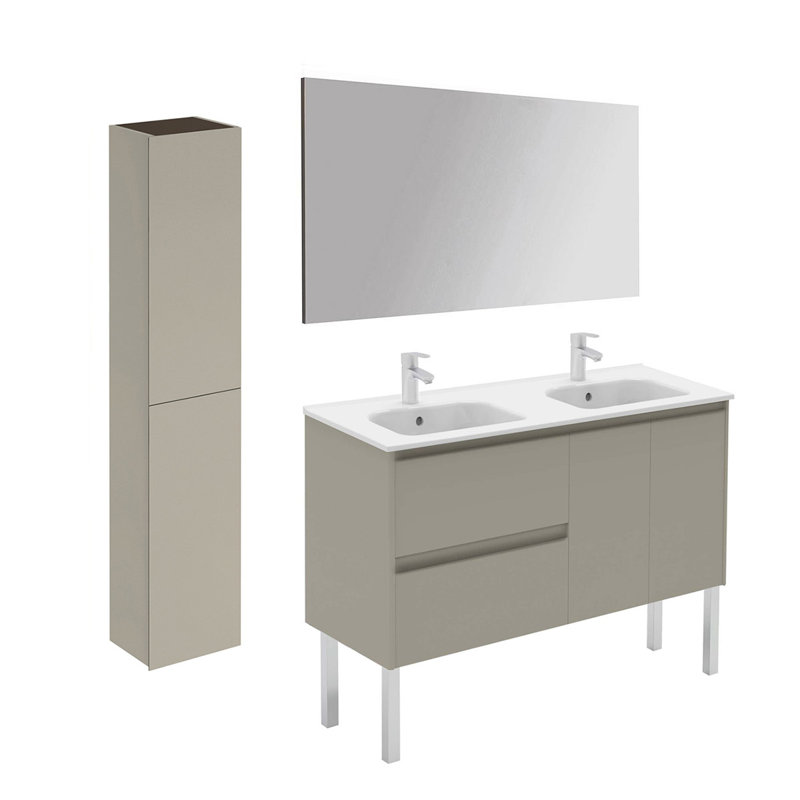 Ambra 47.5'' Double Bathroom Vanity with Ceramic Top with Mirror, Matte Sand