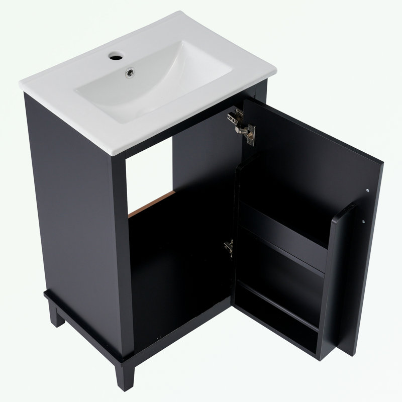 Petit meuble-lavabo moderne avec lavabo en céramique, Noir, noir, noir, noir