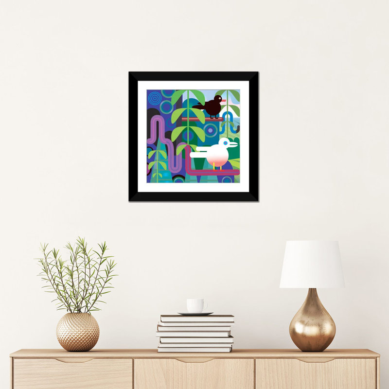 « jungle », impression sur toile, H 16 po x l 16 po x P 1 po, Papier d'art encadré noir, Blanc