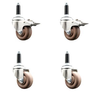 3.5 Inch_316SS_ High Temp Glass Filled Nylon 7/8 Inch Stem Caster Set 2 Brake