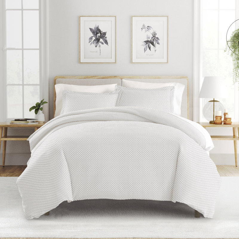 Super Soft Double Brushed Duvet Cover Set, Gray/White Palette, King/ Cal. King Duvet Cover + 2 Shams