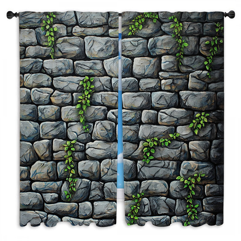 Stone Wall Window Curtains  Texture Rustic Drapes - 2 Panels, 20" W x 52" L