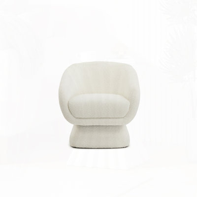 Boucle Swivel Chair, Solid Wood Frame