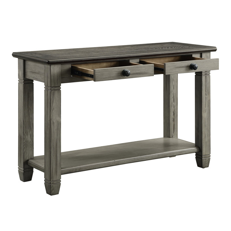 Table en bois dans les tons de gris et gris antique, 2 tiroirs gris, design fonctionnel, 30.81" H x 49.27" L x 17.92" W