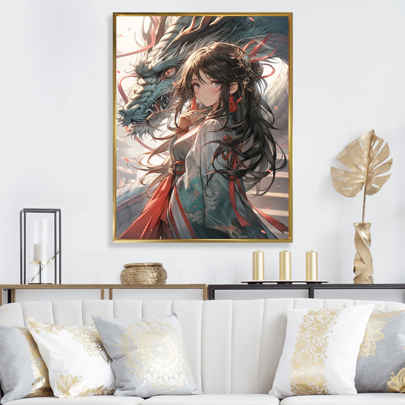 Red Manga Dragon Dreams II, Cadre simple noir, H 44 po x l 34 po x P 1,5 po