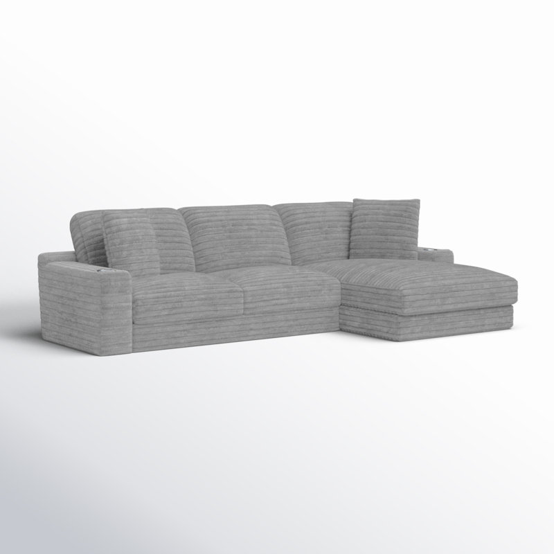 Blossie Upholstered L-Shaped Sectional, Gray, Right Hand Facing