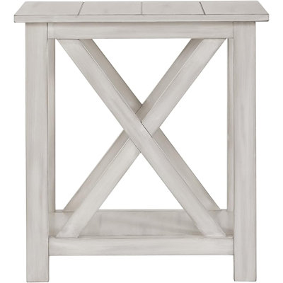End Table With Decorative X Base, Antique White Finish, Solid Wood And Mdf Construction, Easy Assembly