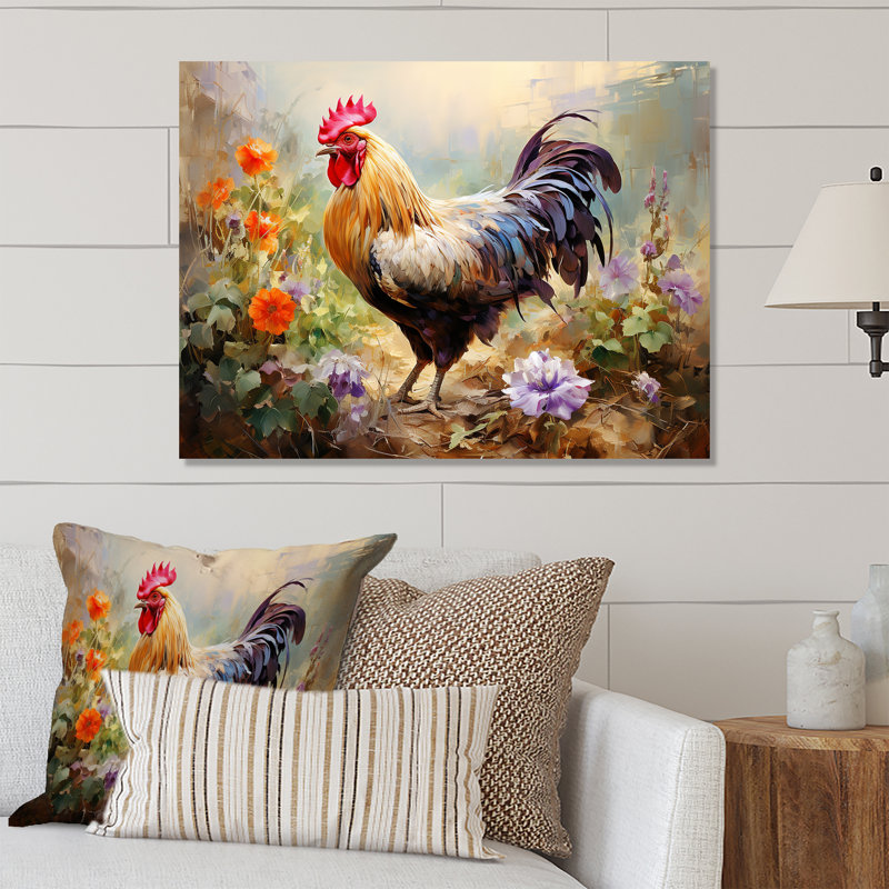 «Red Melody Rooster S Flower Gardens - Rooster Animal», art mural en métal MT135926, H 34 po x l 44 po x P 1,5 po