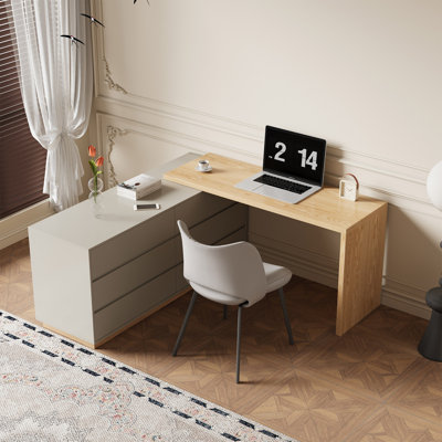 Large Capacity Adjustable Desk 160-250cm | 6-Drawer Storage Unit & Swivel Base | Versatile Straight/L-Shape Design for Living Room & Office