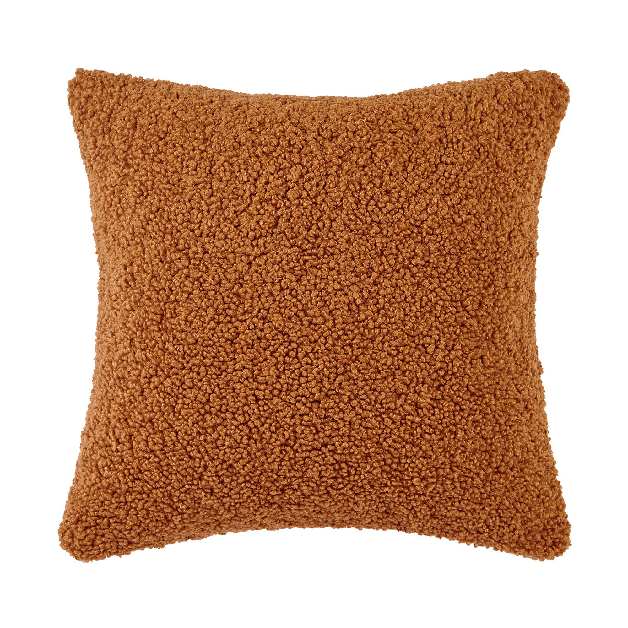 Teddy Soft Plush Textured Boucle Cozy Fluffy Classic Chic Modern Rustic Decorative Pillow, Caramel, 18"H x 18"W