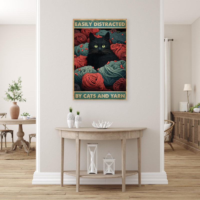 «Easily Distract By Cats And Yarn 1 - 1 pièce», reproduction d'art graphique sur toile tendue, H 36 po x l 24 po x P 1,25 po