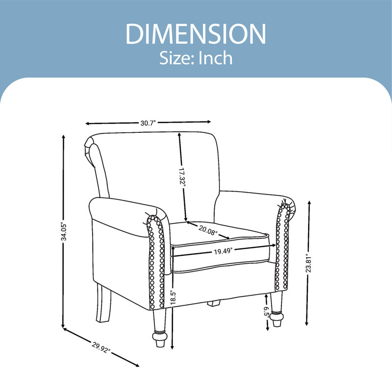 Fauteuil large 29,92 po Cloetta, 100 % lin bleu clair