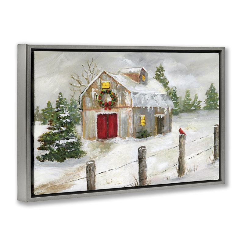 Hiver, scène de ferme, estampe numérique par Nan, Cadre flottant gris lustré, H 17 po x l 25 po