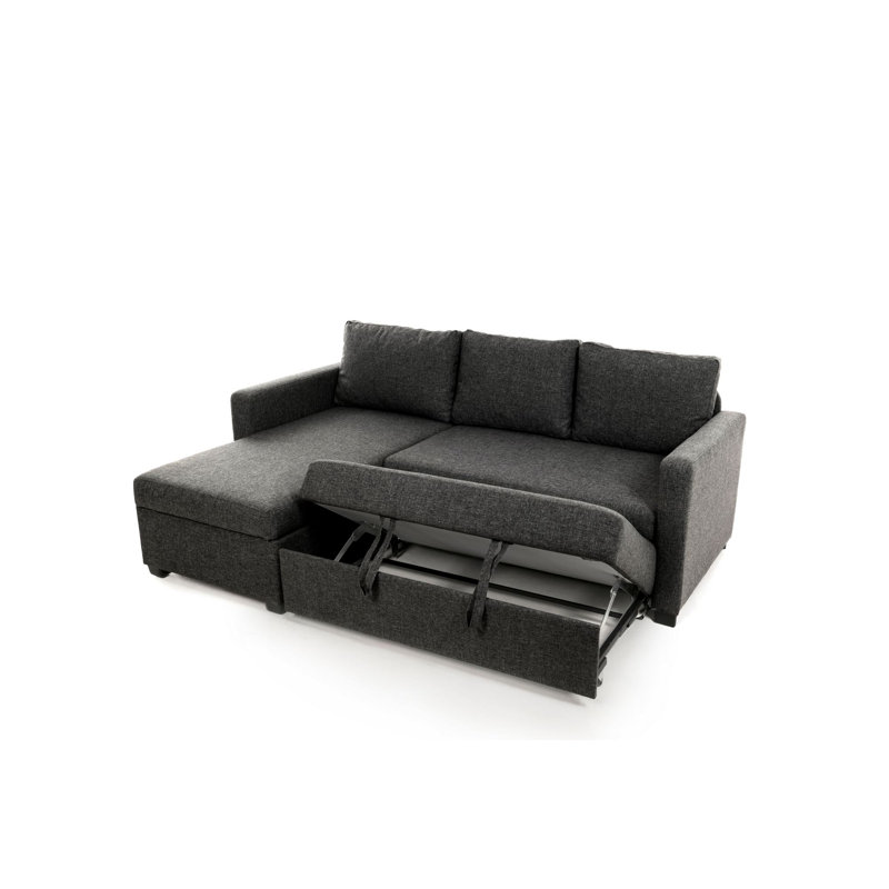 Canapé-lit d'angle moderne avec rangement caché, tissu en lin gris foncé, 55,1 po x 74,8 po x 17,7 po | Structure 100% métal | Canapé-lit élégant et fonctionnel pour petits espaces