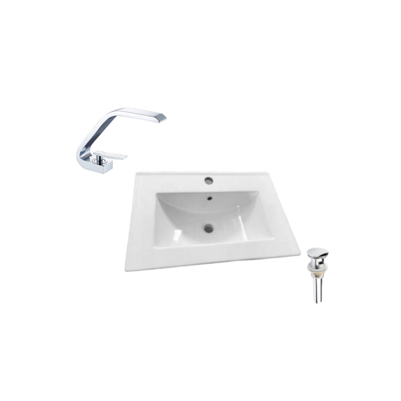 Plateau de meuble-lavabo simple 24,2 po en blanc avec lavabo et robinet