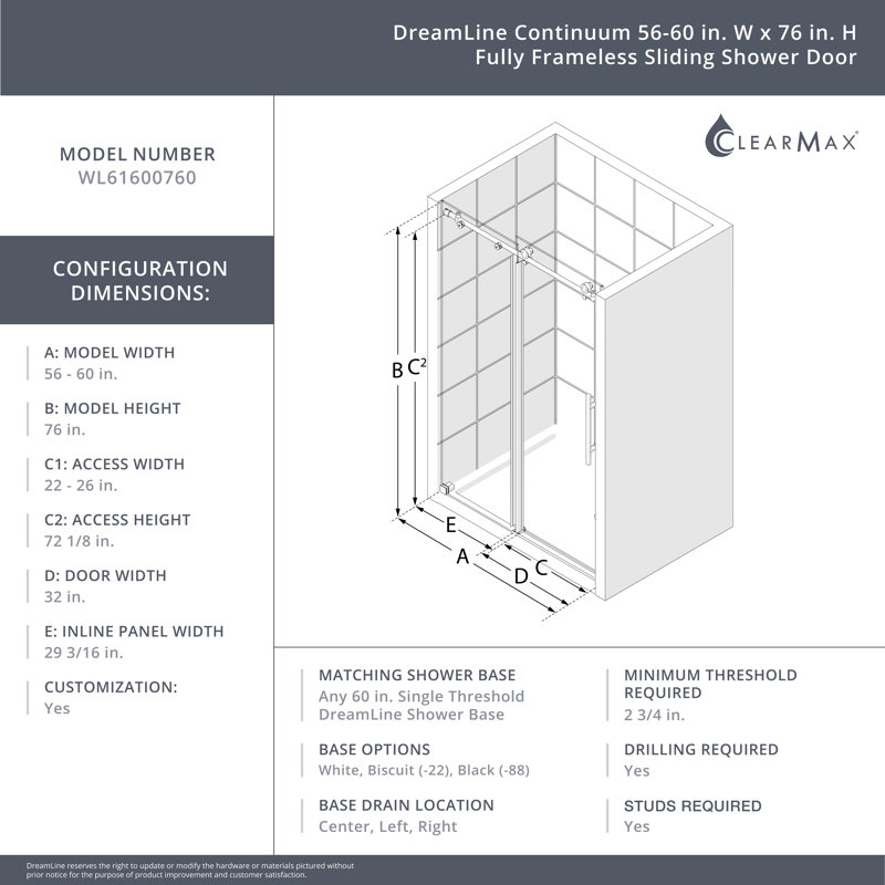 Continuum 56-60 in. Frameless Clear Glass Sliding Shower Door in Oil Rubbed Bronze