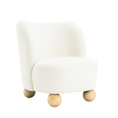 Contemporary White Accent Chair With Rounded Silhouette, Wide Seat, And Gentle Curves In Boucle Upholstery Curves, Tight Back, Feet Upholstered For Living Spaces