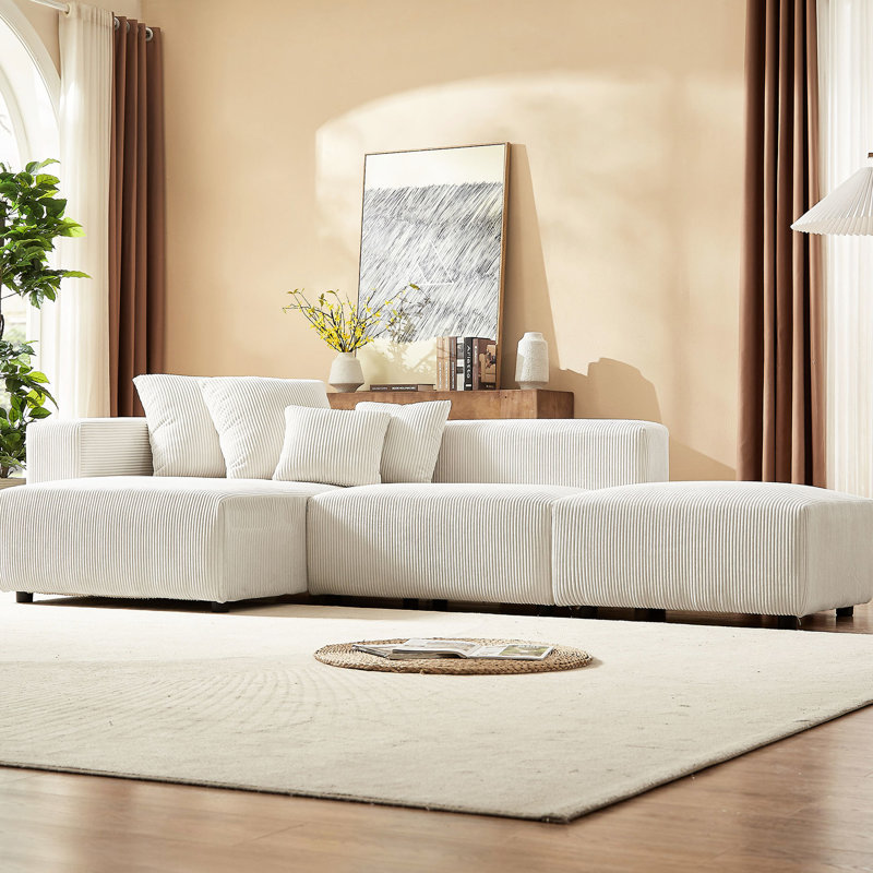 Doux velours côtelé modulaire en tissu d'ameublement beige pour la vie en appartement, Beige