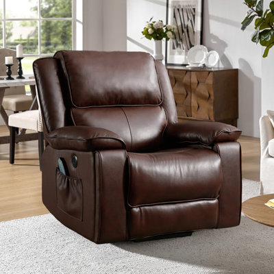 Daphnie 38.2" W Genuine Leather Power Lift Assist Recliner with Massage Heating