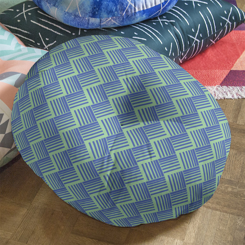 Coussin de sol classique à rayures Baskettressées, 26 po x 26 po, Vert/bleu