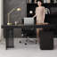 Bureau rectangulaire en bois manufacturé noir-1703146353