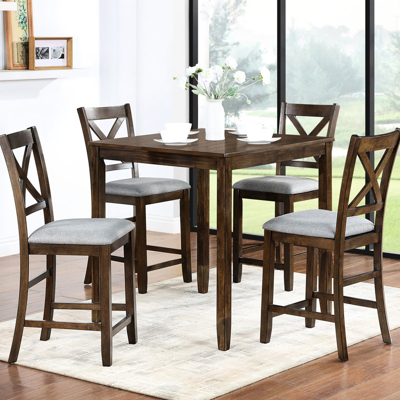 Ensemble de table de salle à manger 5 pièces / ensemble de table de salle à manger carrée en bois pour 4 / table de cuisine à hauteur de comptoir avec table carrée et 4 chaises rembourrées pour petit espace / noyer