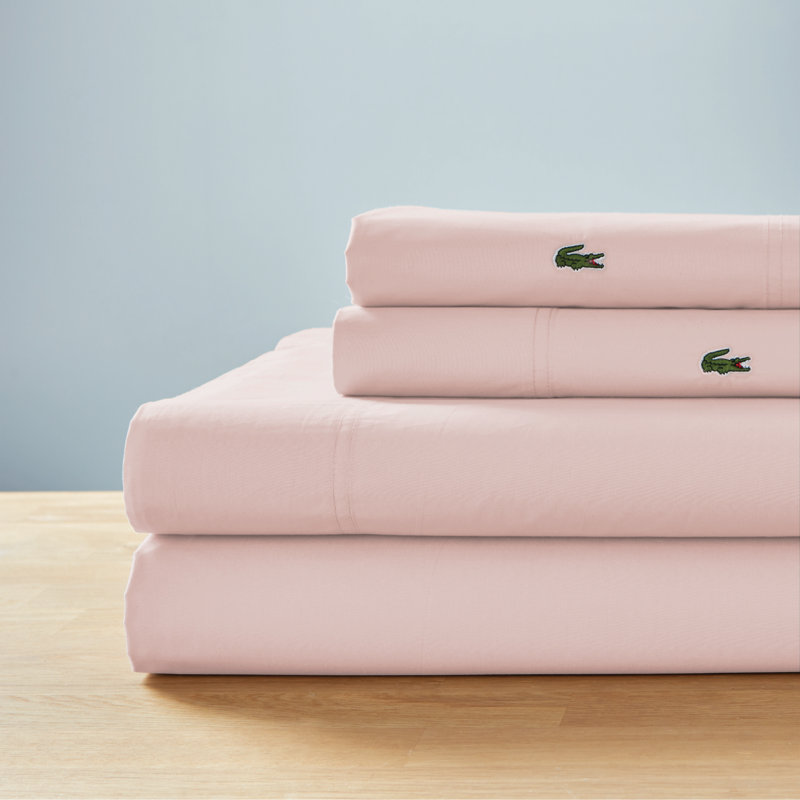 Lacoste Center Line Lightweight Cotton Percale Sheet Set, King Sheet Set, Blush