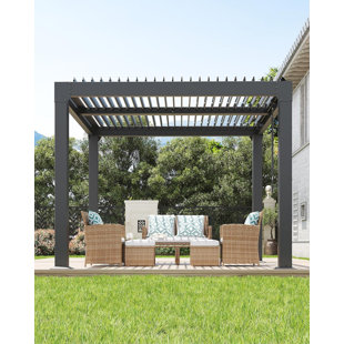 Louvered Pergola with Adjustable Roof, Reinforced Aluminum Frame & Drainage System for Patio