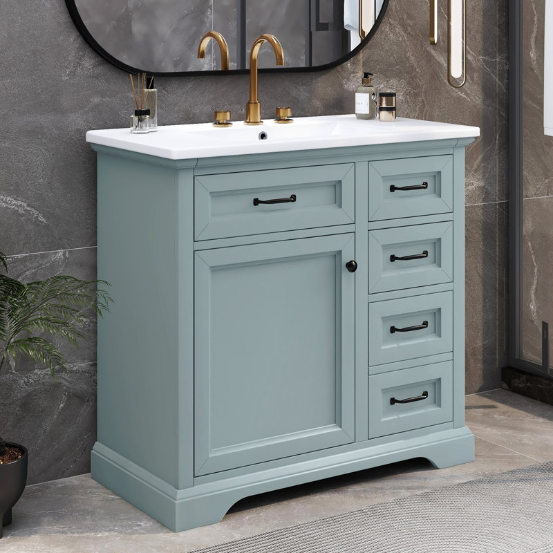 Essey 36'' Bathroom Vanity With Ceramic Sink, Gray, Black
