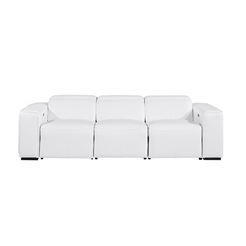 Top Grain Italian Leather Modular Power Triple Reclining Sofa With Power Headrests, White