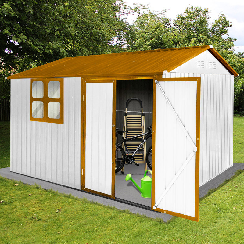 Remise de rangement extérieure en métal 10X8 - solide, imperméable, avec porte verrouillable et ventilation rayonnante de jardin de fenêtre brillante