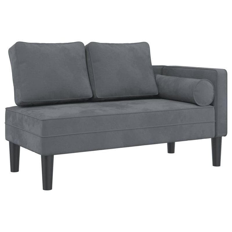 Chaise longue avec coussins en velours gris foncé, Gris foncé
