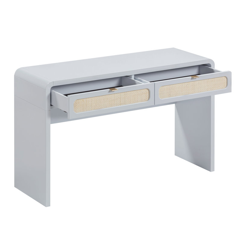 Patty Pastel Blue Rattan Console Desk, Pastel Blue