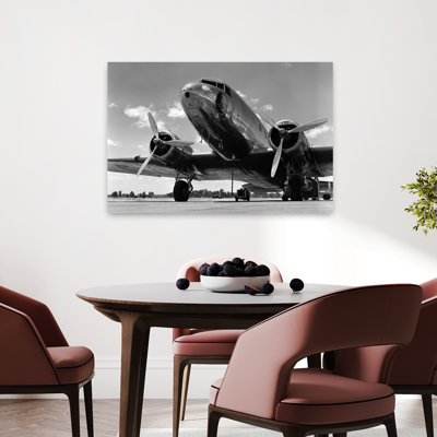 1940S Domestic Propeller Passenger Airplane Dual Engine Landing Gear Nose And Partial Wings Visible Classic Retro Vintage Art