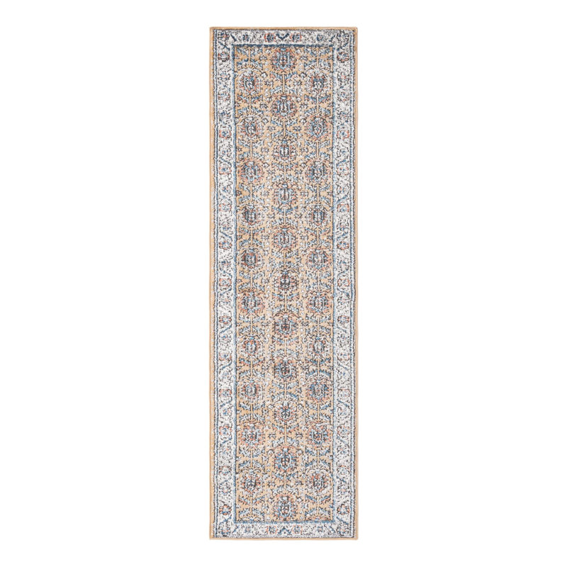 Tapis jaune / ivoire / bleu Weingartner Performance, Tapis de couloir 2 pi x 8 pi
