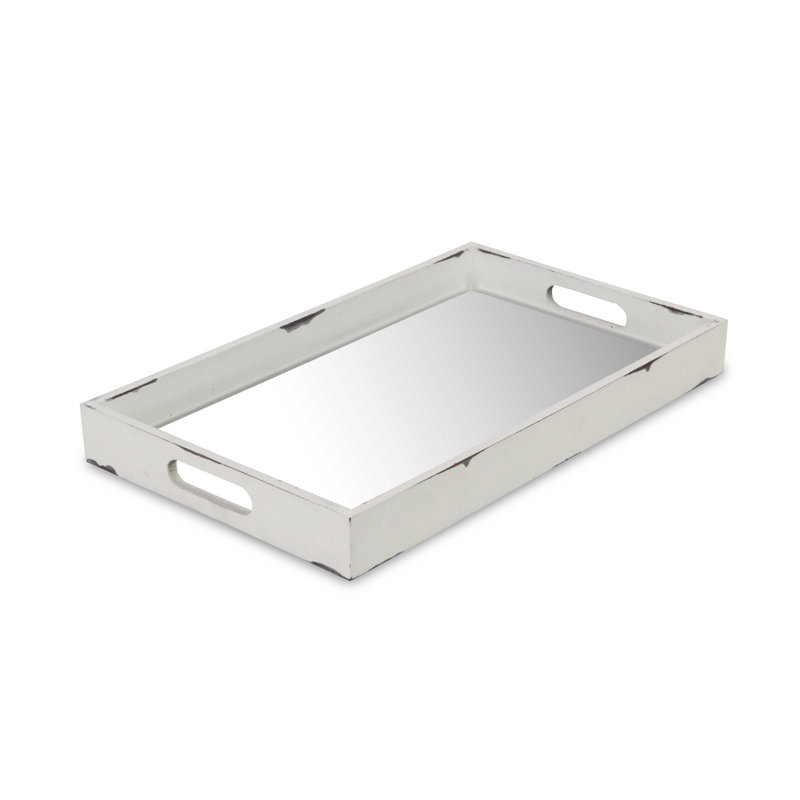 Plateau de service en bois avec miroir, Rouge