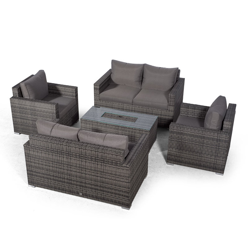 Villatoro Grey Rattan 2 X 2 Seat Sofa + 2 X Armchairs & Ice Bucket Rectangle Coffee Table, Outdoor Patio Garden Furniture