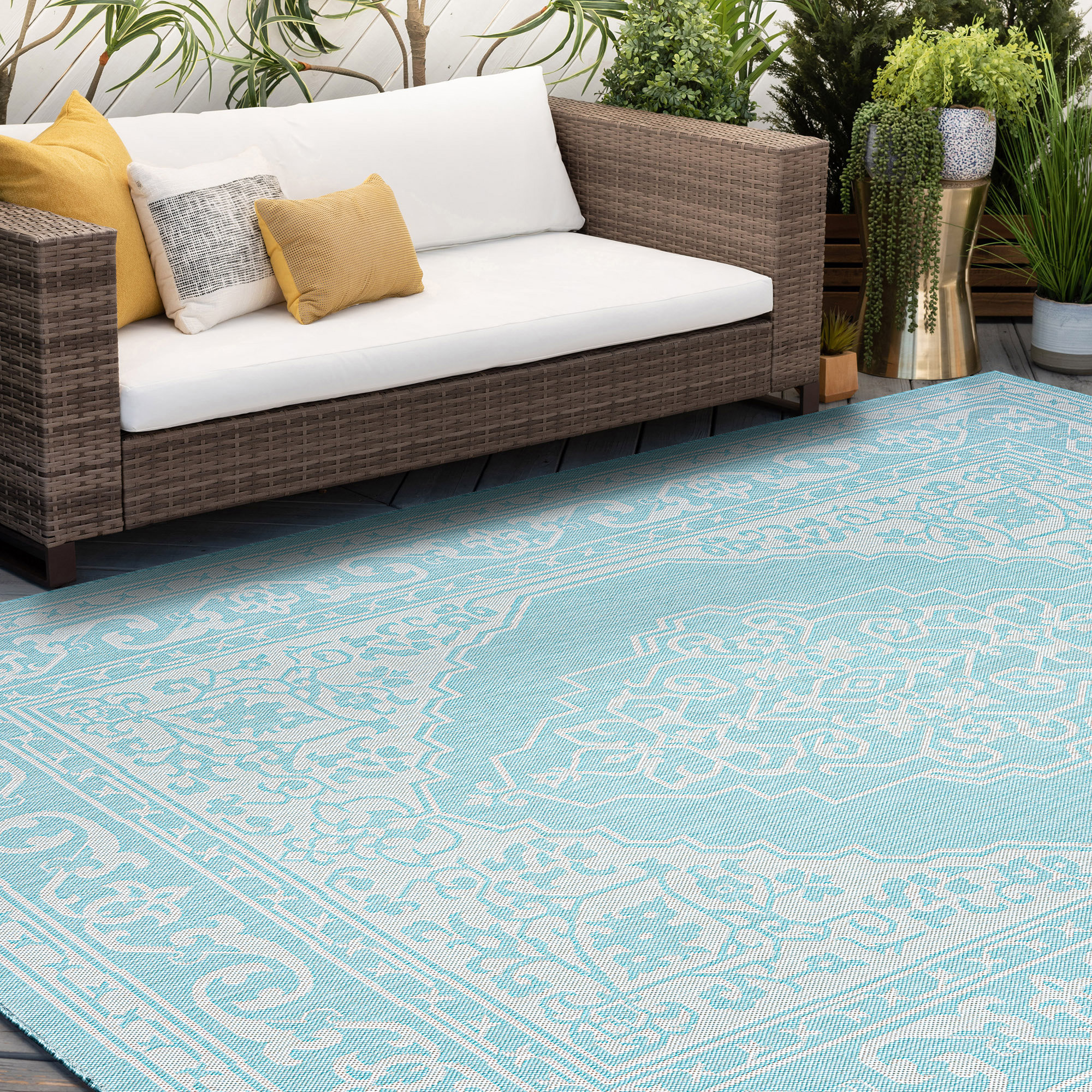 Kelly Clarkson Home Meghan Oriental Aqua Indoor / Outdoor Area Rug ...
