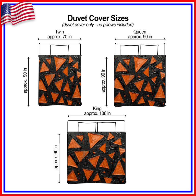 Housses de couette orange, triangles noirs, Grand lit